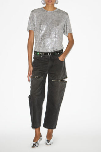 Zoeline Metallic jersey T-shirt met logo’s